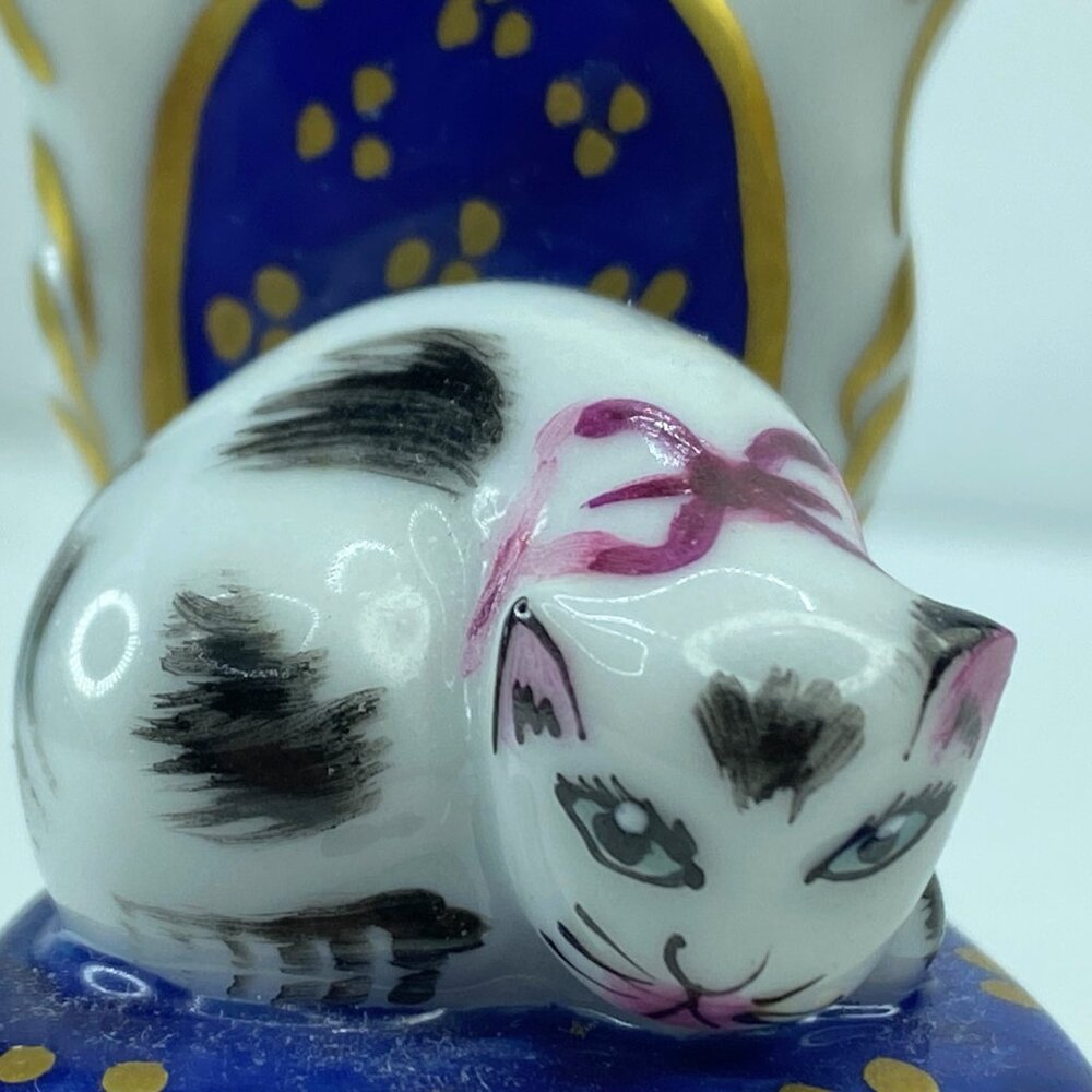 Marque Deposee Limoges France Cat Napping on Blue Chair Trinket Box 2 3/8" A321